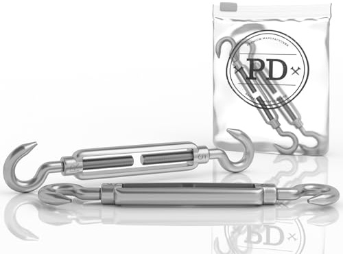 PD® Spannschloss M10 Edelstahl A4 (Haken-Haken) | Seilspanner Edelstahl ROSTFREI | Drahtseil Spanner mit Spannschraube | Drahtspanner Spannhaken für Segel Befestigung, Wäscheleine & mehr | 1 Stück