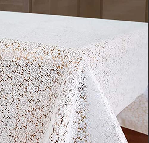 PVC Tischdecke Vinyl weiß 'Röschen' • Breite & Länge wählbar • abwaschbar • Spitzeneffekt Spitzendecke Rosen, Größe:140 x 120 cm