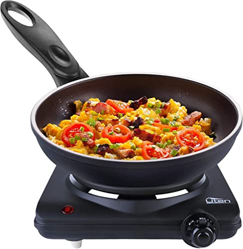 Uten Stainless Steel Single Hotplate, 1250-1500W, 5 Power Levels Mobile Hotplate for Travel and Camping, Continuously Adjustable Thermostats, Overheating Protection, Cast Iron