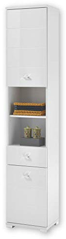Stella Trading POOL Badezimmer Hochschrank in Weiß - Moderner Badezimmerschrank Bad Schrank mit viel Stauraum - 38 x 190 x 30 cm (B/H/T)
