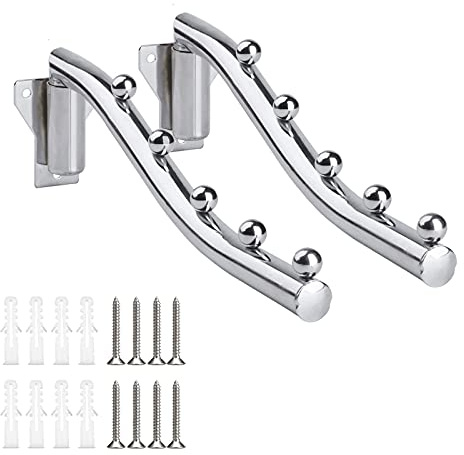 2 Stück Kleiderhaken Balkon Klappbar Metall, Kleiderlüfter Wand Klappbar | Kleiderständer Klappbar Kleiderbügel Edelstahl Metall Wandmontage Handtuchhaken Wand Kleiderstange mit Schwenkarm