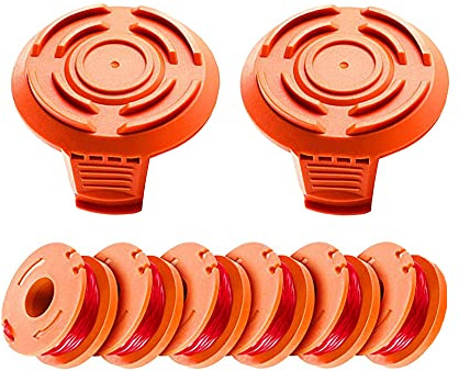 Hsthe Sea 8 pezzi Confezione bobine per tosaerba Worx, Bobina per decespugliatore filo per tosaerba compatibile con Worx WA0010 tosaerba a batteria (6 bobine + 2 coperchi per cappucci)