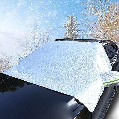 Scheibenabdeckung Auto Winter, Frontscheibenabdeckung Auto, Halbgarage Auto Winter, Windschutzscheibe Abdeckung Frontscheibe Hagelschutz Sonnenschutz Sommer UV Faltbare Auto Abdeckung SUV (230×140cm)