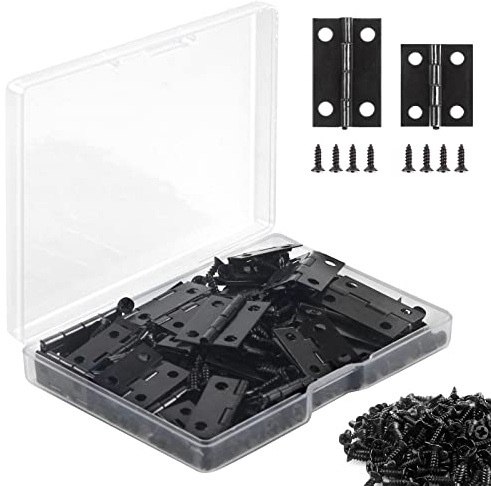 CVIUYO 60 Pack Small Hinges, Mini Hinge for Jewelry Box, Wooden Box, Black | 2 Sizes (60pcs) with 260 Screws, Pre-drilled Holes, Rust-proof, for Birdhouses, Dollhouses, Cabinets & DIY Craft Projects