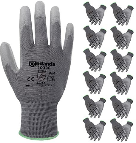 ANDANDA 12 Pair Safety Work Gloves, Seamless Knit Glove with Polyurethane(PU) Coated on Palm & Fingers, Ideal for General Duty Work like Warehousing/Logistics/Assembly
