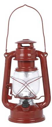 Alpine Corporation 10 H Indoor/Outdoor Metal and Glass Hurricane Lantern with Dimmable LED Lights, Red