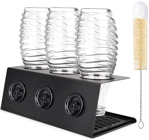 Flaschenhalter für SodaStream, 3er Abtropfhalter aus Edelstahl Abtropfständer mit Herausnehmbare Abtropfwanne und Deckelhalter, Abtropfständer für SodaStream Crystal und Emil Flaschen