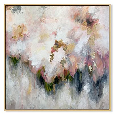 LCDIUDIU Acrylbilder, Rosa Textur Blume Cluster Goldfolie Impressionismus Moderne Abstrakte Kunstwerke Handgemalte Ölgemälde Auf Leinwand Wandkunst Für Wohnzimmer Schlafzimmer Büro Wohnkul