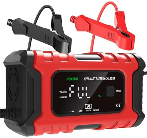 Battery Charger 12V 6A Automatic Smart Battery Charger, Maintainer and Desulfator, Car Battery Trickle Charger with Repair Mode and Temperature Compensation for Powersports ATV Motorcycle Auto Boat