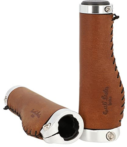 Gusti Echtes Leder - Phil A. Lenkergriff Fahrradgriff Ledergriff Braun Leder Metallring Silber glatt