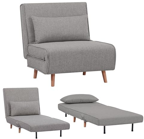 EVERGREENWEB - Sillón Cama Individual Convertible | Butaca de Salon con colchón Individual y cojín tapizado | Sofá Clic-clac de 1 Plaza con Patas de Madera | FOLDY 80, Gris