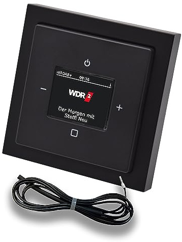 Busch Jäger DAB+ (DAB PLUS) Unterputz Radio (8215U-101) Future Linear Schwarz Matt, Komplett-Set 8215 U – 101, Rahmen und Radioabdeckung + 0,9 m EBROM Wurfantenne zur Empfangsoptimierung