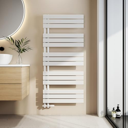 EMKE Badheizkörper Flach 1320x600 mm, Handtuchheizkörper mit Seitenanschluss, Effizienter Handtuchwärmer Handtuchtrockner Heizkörper für Bad, Weiß, 798W