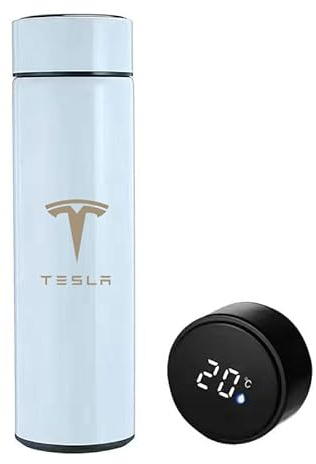 KRHINO Taza Termo para Tesla, Botella Termo Inteligente para Coche de Acero Inoxidable 304, Pantalla Táctil LED, Taza Aislante al Vacío de 500 Ml,-Blue