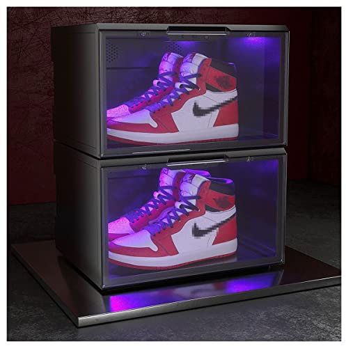 reagal Mit LED-Licht stapelbare Schuhboxen transparent für Schuhe bis Größe 27,5 x 21,5 x 12,6 cm modulare Schuh-Organizer mit Tür & Durchlüftung (Color : Black, Size : 13pcs)