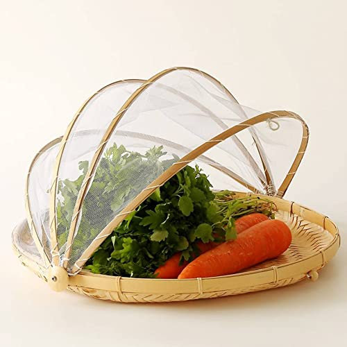 DuBom Round Bamboo Tent Basket With Lid, Vegetable/Fruit Bread Storage Basket (L)