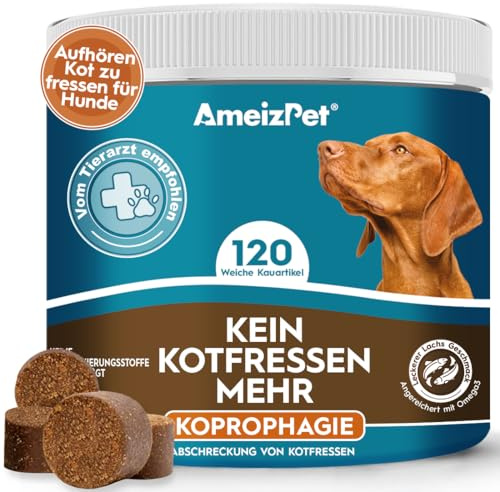 AmeizPet Kotfresser-Stopp Kausnacks, Lachs, 120 Hundeleckerlis, 270g | Verdauungsenzym-Formel, Mit Omega-3, Ohne künstliche Konservierungsstoffe