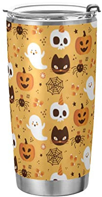 Anticsao Halloween Pattern Tumbler with Lid and Straw, Insulated Stainless Steel Tumbler Cup, Double Walled Travel Coffee Mug Thermal Vacuum Cups for Hot & Cold Drinks 20oz