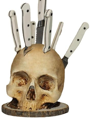 Ruwshuuk Porte-couteaux en forme de tête de mort pour cuisine, support de couteaux squelette, support de rangement de cuisine pour cuisine, étagère de rangement de fruits, décoration de fête