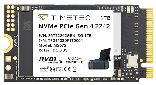 Timetec 1TB M.2 2242 SSD NVMe PCIe Gen4x4 3D NAND TLC Velocità di lettura/scrittura fino a 5.100/4.800 MB/s Single Side Compatibile con Lenovo Thinkpad X1 Nano Gen2/ThinkPad 11e Yoga Gen6