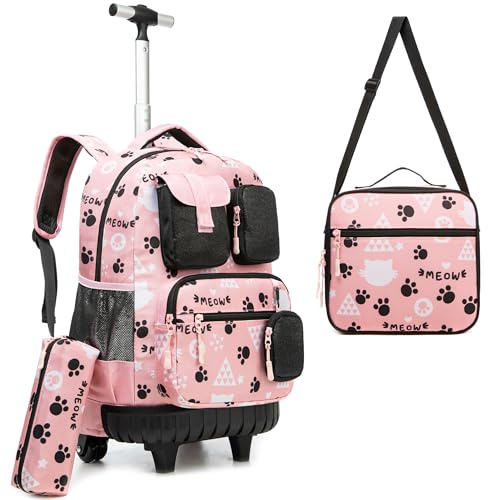 HTgroce Schulranzen Trolley Mädchen Rolling Backpack for Girls Rucksack Mit Rollen Schulrucksack Zum Ziehen 5. klasse
