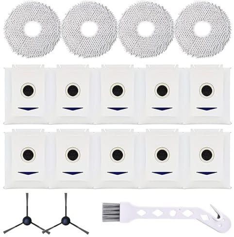 ESTVIIG 17 Stück Zubehör für ECOVACS DEEBOT T30 Omni / T30 PRO Omni, 2 x für Ecovacs Seitenbürste, 4 x kompatibel mit Dreame Wischpad, 10 x Staubsaugerbeutel, 1 x Reinigungsbürste