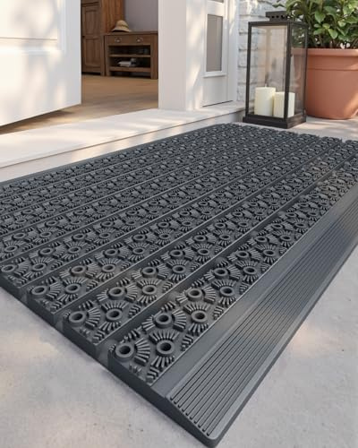 Color&Geometry Outdoor Mats for Front Door All Weather, 19x30 Non Slip Low Pile Outside Door Mats, Dirt Trapping Waterproof Doormat Entrance, Grey Welcome Matt