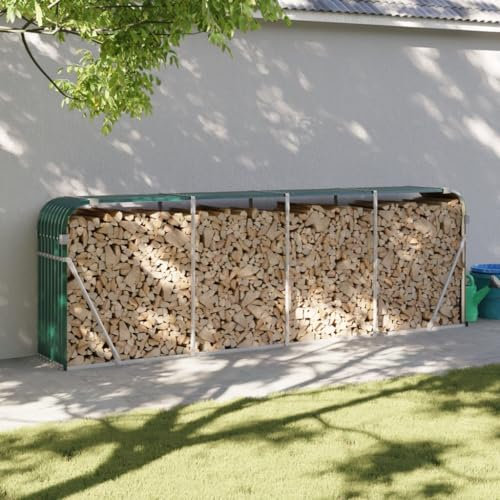 IKAYAA Kaminholzregal Aussen Metall Kaminholzhalter XXL Brennholzregal Außen Feuerholzregal Kaminholzständer Brennholz Garten Kaminholzlager Holzhalter aus Stahl in Grün 300 x 45 x 100 cm