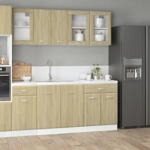 Brokky 4-TLG. Küchenschrank-Set KüChenschrank Kitchen Cabinets Buffetschrank KüChe Sonoma-Eiche Holzwerkstoff