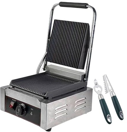 forplubossmmp Prensa para Sándwich Eléctrica De 1800W, Sandwichera Y Prensa para Pan con Placa Ranurada Y Lisa, Parrilla De Placa De Un Solo Cabezal (con Descamador De Pescado Y Sacacorchos),grooved