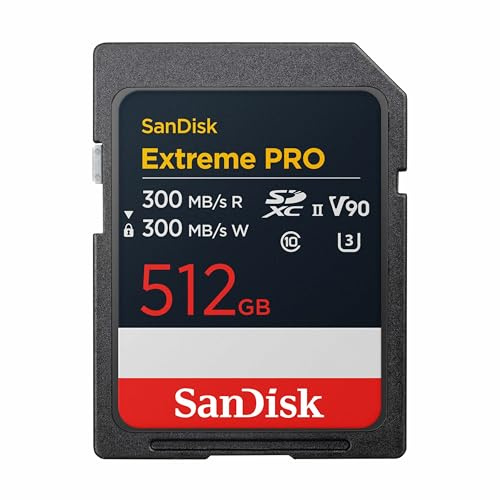 SANDISK Extreme PRO 512 GB SDXC UHS-II Karte (bis zu 300 MB/s Lesegeschwindigkeit & Schreibgeschwindigkeit, V90, 8K)