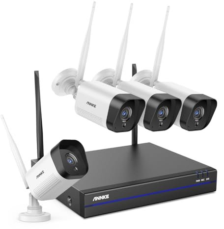 ANNKE WLAN Überwachungskamera Set Aussen Kabellos, 5MP Full HD Überwachungssystem, 10CH 5MP NVR mit 4X Überwachungskameras, Personenerkennung, 2-Wege-Audio, Arbeit mit Alexa, IP67, Keine Festplatte