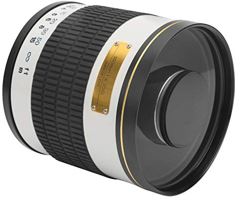 Objectif Miroir Téléobjectif Blanc à Mise au Point Manuelle 500 Mm F6.3 avec Adaptateur pour Appareils Photo à Monture NEX, pour la Photographie Animalière et Sportive, Design