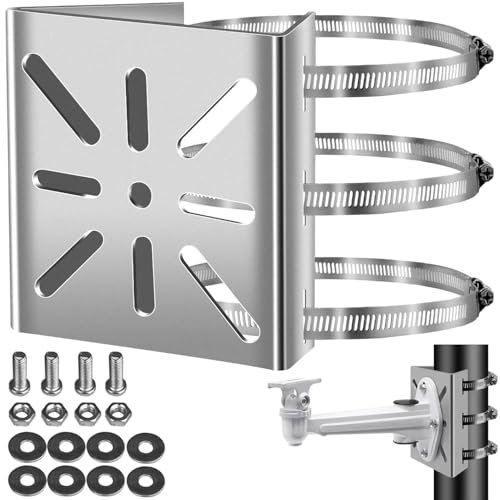 Supporto universale per telecamera di sorveglianza, montaggio in metallo, con 3 morsetti regolabili per tubi in acciaio inox, supporto verticale per telecamere CCTV, 2 pezzi