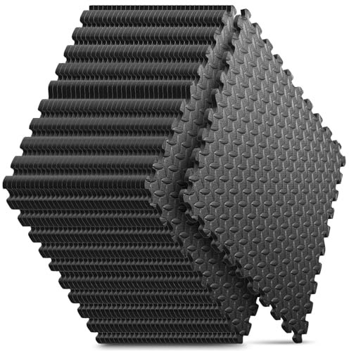 32 Pack Home Gym Mat, Puzzle Exercise Mat, EVA Interlocking Foam Floor Tiles for Home Workout Equipment and Kids' Play Areas - Black, 24 in x 24 in x ½ in - 32 Tiles (Black, 32 Pack, 128 SQ FT)