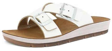 inblu Femme Ciabatte Donna Con Fasce Incrociate E Fibbie Regolabili, Plantare in Vera Pelle Imbottito Sandale Glissante, Blanc, 39 EU