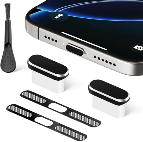 Yamobi 5 piezas Set de protección USB C contra polvo, protección de puerto de carga USB C con cubierta de altavoz de metal, protección USB C para iPhone 15/16 Series