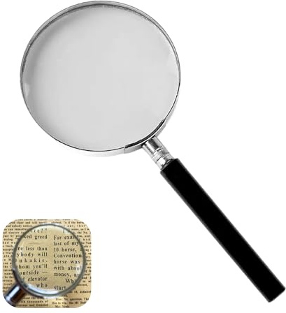 Magnifying Glass, 75mm Portable Magnifying Lens 3X Metal Handheld Shatterproof Mirror Magnifier Glasses with Non-Slip Handle for Seniors Reading Kids Observation Classroom Science Tool