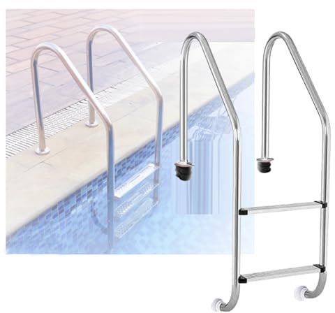 Swimming Pool Ladder, Pool Stairs with Curved Armrest,2/3 Steps Pool Pedals Step for Water Park Fish Pond Ground Pools(Pre-buried,2-Steps1.2mm)