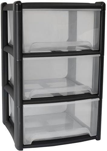 Schubladenbox 3 Schubladen 38x38x61cm schwarz-transparent Kunststoff Box