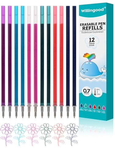 Willingood Ersatzminen für Stifte [6 Farben, 12er Pack] - Kompatibel Mit Legami - Einfach zu radieren - Stiftspitze 0,7mm,Höhe 13 cm