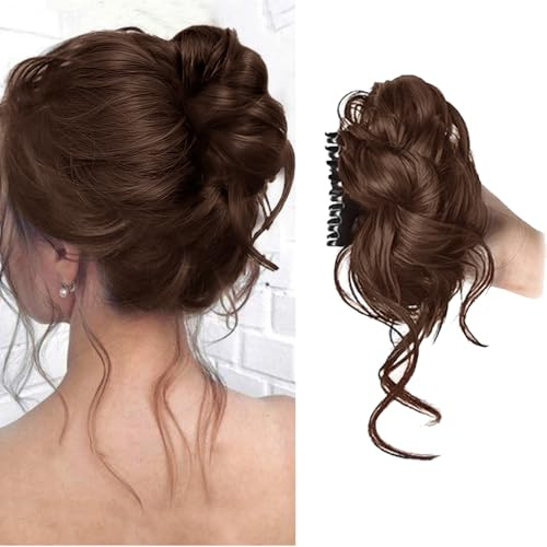 XFSRG Coda Capelli Extension con Clip ad Artiglio Sintetici Posticci Disordinato Ricci Ondulati Naturale Chignon Facile per Donne Ragazze(Marrone chiaro)