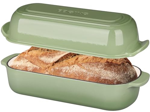EDGING CASTING Enameled Cast Iron Loaf Pan with Lid, Bread pan, Dutch Oven Bread pan for Homemade Sourdough Bread Baking, 12.5x5.5 inch, 5qt, Pistachio Green
