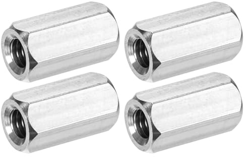 M METERXITY 4-Pack 5/16-18 UNC Hex Coupling Nuts, 0.98 Length | 304 Stainless Steel, Fully Threaded Rod, Studding Connector, for Industrial, Mechanical, Silver Tone
