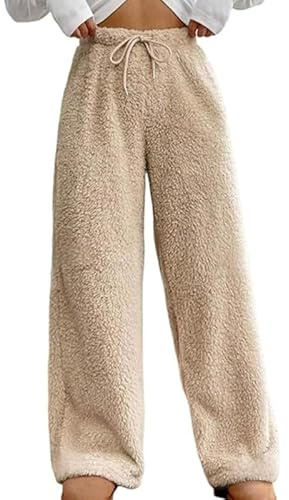 Funnyrap Winterhose Damen Teddyhose Fleecehose Warm Plüsch Hose Jogginghose Lang Pyjamahose Fleece Kuschelhose Thermohose Einfarbige Yogahose Bequem Schlafanzughose Loungewear Freizeithose Hausanzug