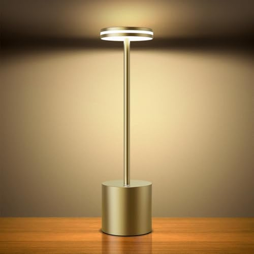 Hapfish Lampada da Tavolo Senza Fili 5000mAh Ricaricabile LED per Comodino | Lampada da Scrivania,Luce a USB Batteria Dimmerabile,3 Modalità di Colore,per Esterno,Interno,Ristorante(Bronzo)