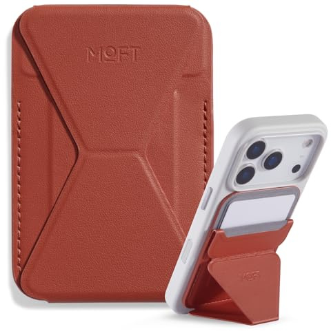 MOFT MagSafe Cartera Soporte para iPhone 17/16/15/14/13 Series Compatible con MagSafe, Soporte Magnético de MOVAS Cuero Vegano para Teléfono con 3 Ángulos de Visión, 2 Soportes Tarjetas (Rojo Arcilla)