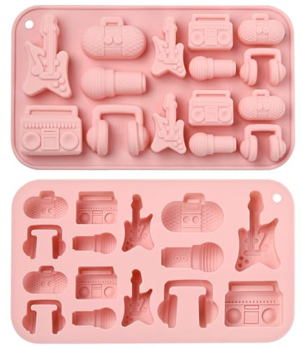 UR URLIFEHALL 2 Pcs Music Themed Silicone Moulds Guitar Audio Microphone Chocolate Moulds for Baking Jelly Candy Cake Decoration Biscuit Dessert