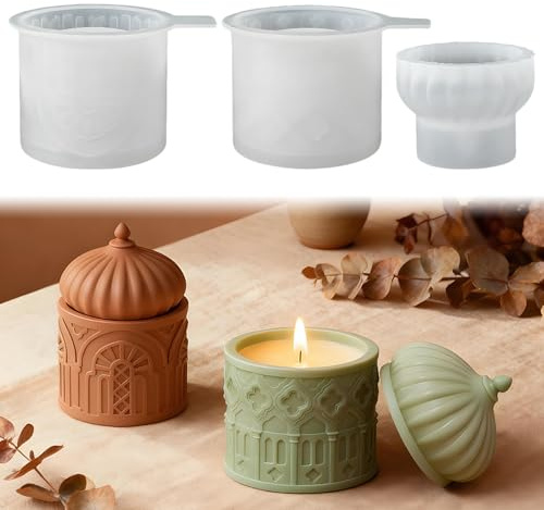 Molde de silicona para velas, molde de silicona, redondo, con tapa, molde de silicona, molde de fundición, portavelas, moldes para hormigón, para candelabros, macetas, recipiente de almacenamiento (O)