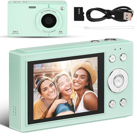 VERDANVERSE Fotocamera Digitale Portatile Retro Verde con Zoom e Memoria Integrata per Viaggi Facile da Usare per Principianti e Adolescenti